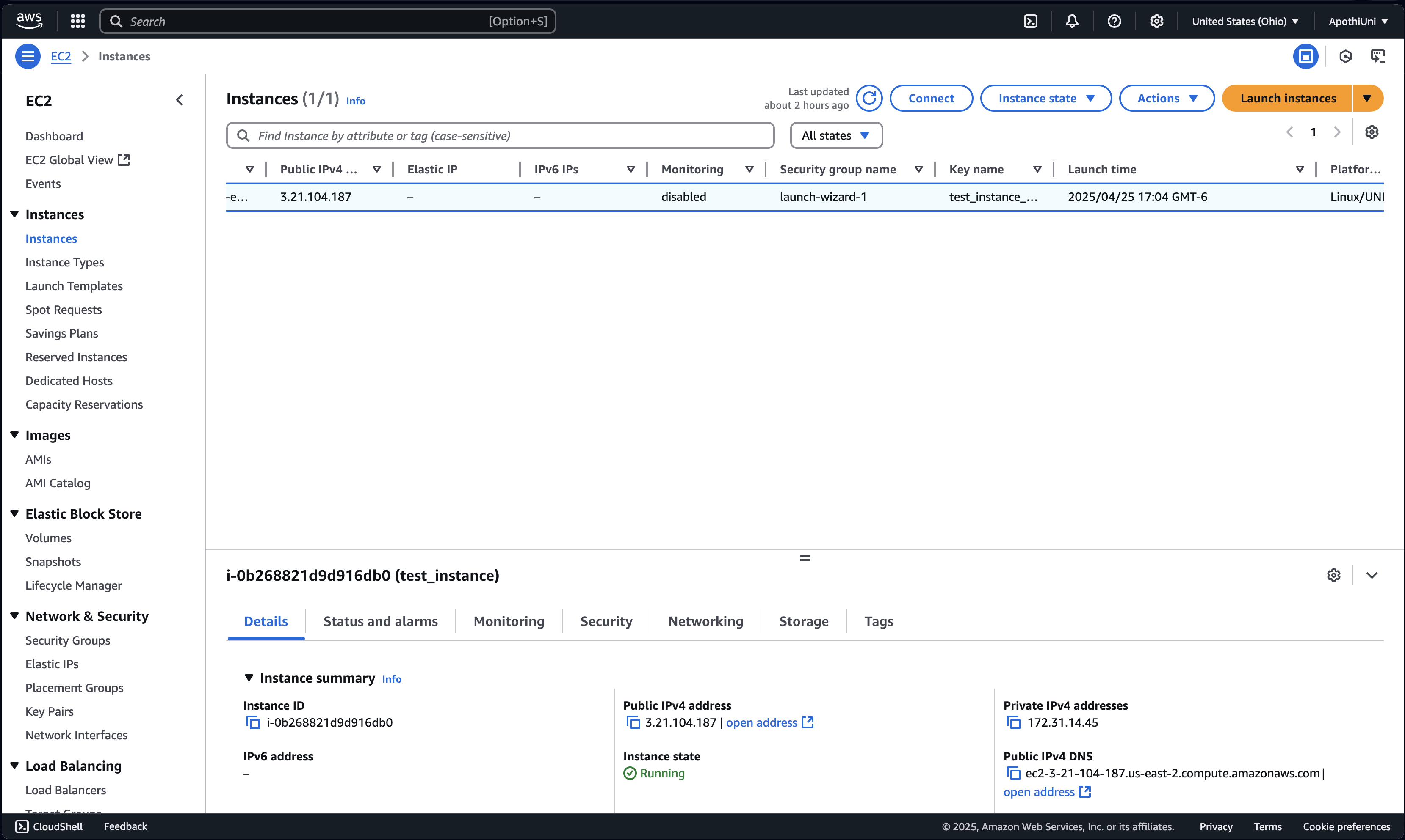 Panel de control de EC2